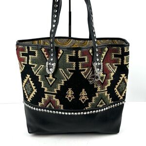 Raviani Handbag Southwest Tapestry Rhinestone NO Closure Cowgirl Large Tote Bag